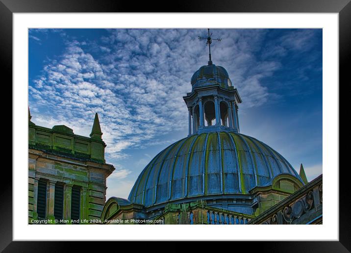 Dramatic sky over an architectural dome with intricate details and historical design in Harrogate, England. Framed Mounted Print by Man And Life