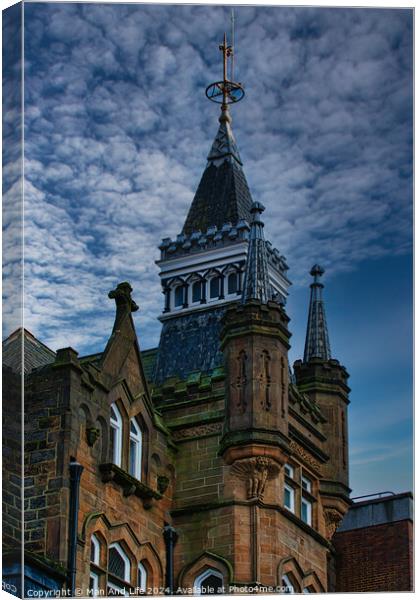 Gothic-style tower against a dramatic sky, architectural detail and historical building concept in Harrogate, England. Canvas Print by Man And Life