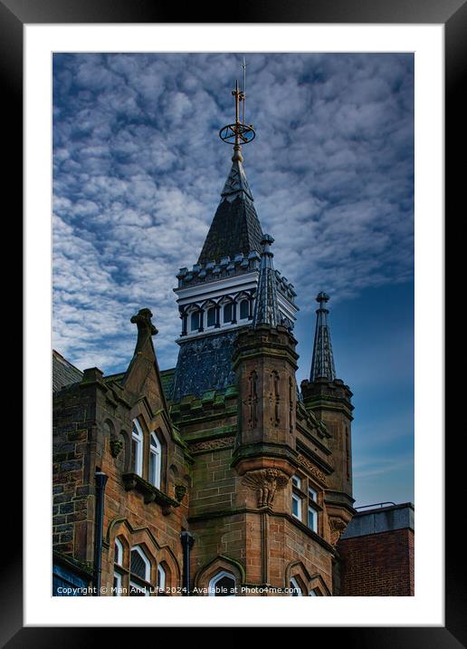Gothic-style tower against a dramatic sky, architectural detail and historical building concept in Harrogate, England. Framed Mounted Print by Man And Life