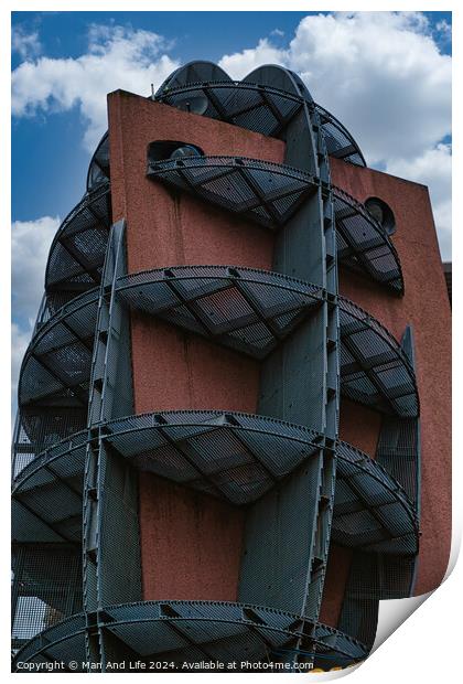 Modern building facade with unique geometric design against a cloudy sky in Leeds, UK. Print by Man And Life