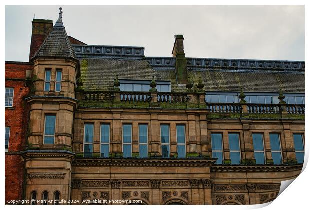 Victorian architecture with ornate details on a cloudy day in Leeds, UK. Print by Man And Life