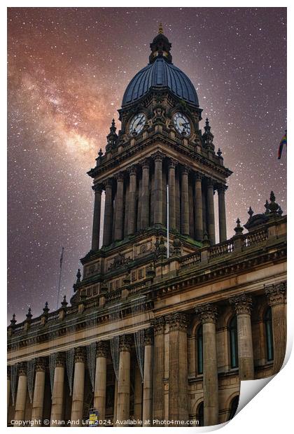 Historic building with a dome under a starry night sky in Leeds, UK. Print by Man And Life