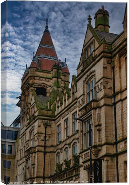 Victorian architecture with intricate details under a blue sky with clouds in Leeds, UK. Canvas Print by Man And Life