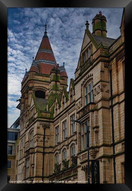 Victorian architecture with intricate details under a blue sky with clouds in Leeds, UK. Framed Print by Man And Life