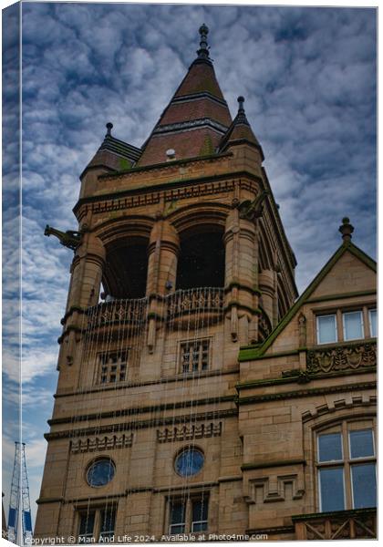 Victorian architecture with a detailed tower under a cloudy sky in Leeds, UK. Canvas Print by Man And Life