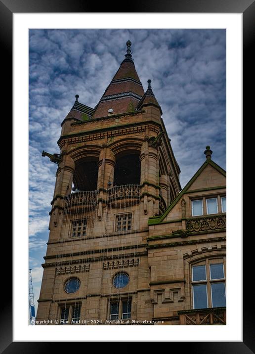 Victorian architecture with a detailed tower under a cloudy sky in Leeds, UK. Framed Mounted Print by Man And Life