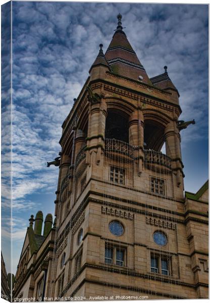 Gothic style tower against a dramatic cloudy sky in Leeds, UK. Canvas Print by Man And Life