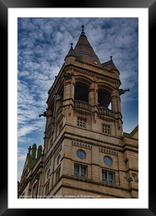 Gothic style tower against a dramatic cloudy sky in Leeds, UK. Framed Mounted Print by Man And Life
