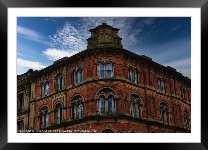 Victorian architecture with ornate windows against a cloudy sky in Leeds, UK. Framed Mounted Print by Man And Life