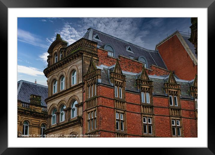 Victorian architecture with ornate details and blue sky in Leeds, UK. Framed Mounted Print by Man And Life