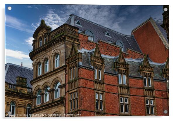 Victorian architecture with ornate details and blue sky in Leeds, UK. Acrylic by Man And Life