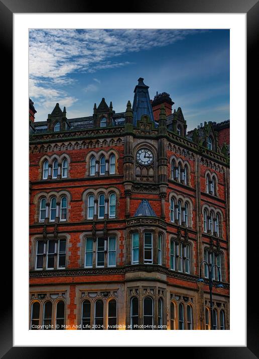 Victorian architecture building against a dusk sky in Leeds, UK. Framed Mounted Print by Man And Life