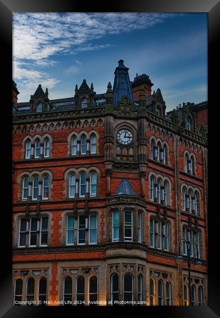 Victorian architecture building against a dusk sky in Leeds, UK. Framed Print by Man And Life