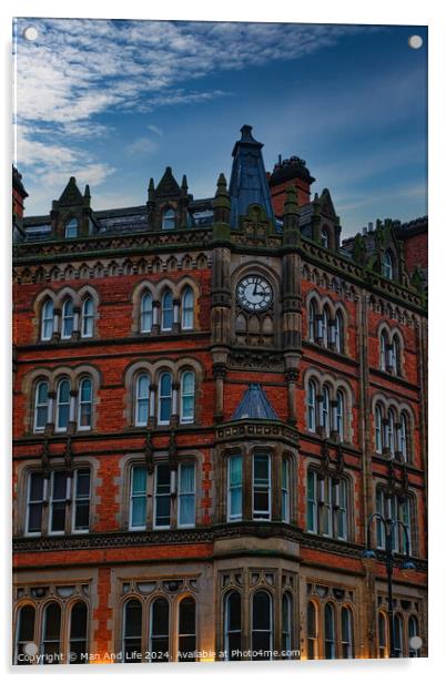 Victorian architecture building against a dusk sky in Leeds, UK. Acrylic by Man And Life
