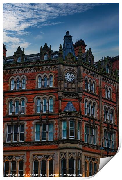 Victorian architecture building against a dusk sky in Leeds, UK. Print by Man And Life
