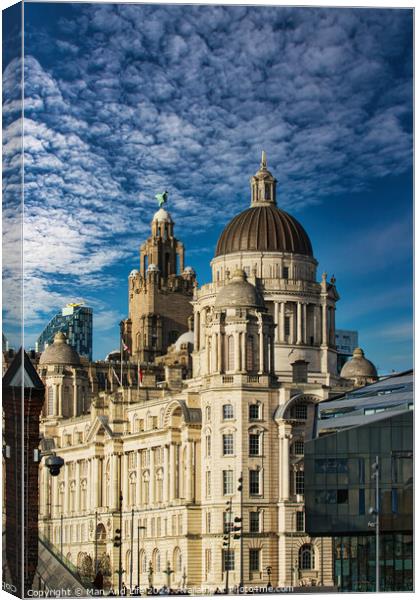 Stunning architecture against a blue sky with dramatic clouds in Liverpool, UK. Canvas Print by Man And Life