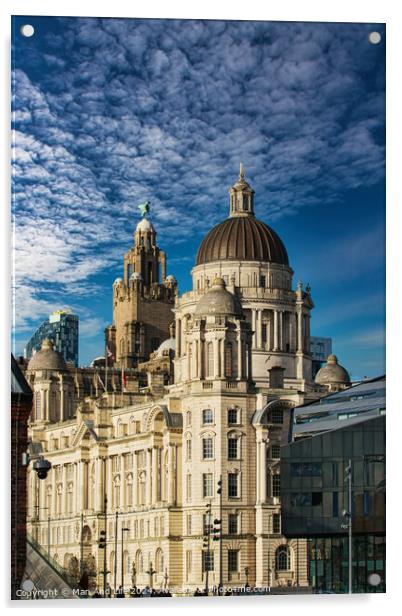 Stunning architecture against a blue sky with dramatic clouds in Liverpool, UK. Acrylic by Man And Life