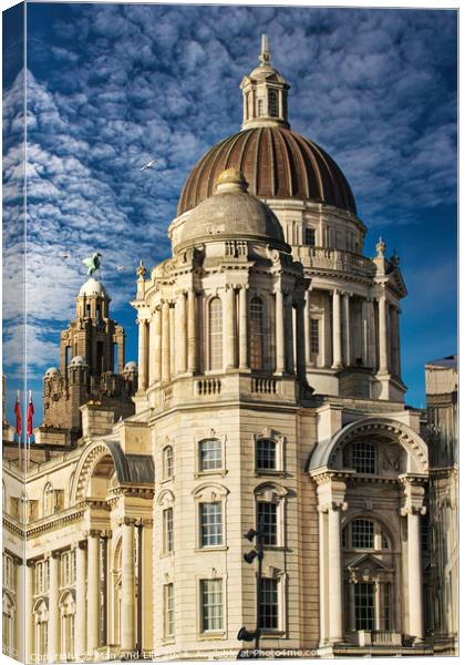 Majestic baroque building with a large dome under a blue sky with fluffy clouds in Liverpool, UK. Canvas Print by Man And Life