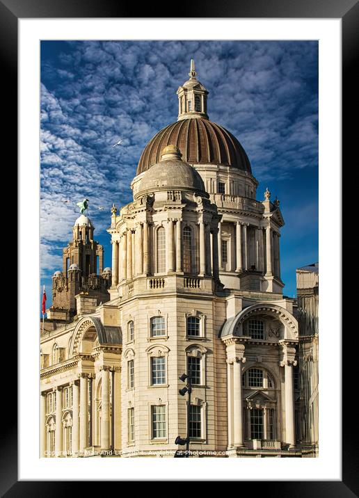 Majestic baroque building with a large dome under a blue sky with fluffy clouds in Liverpool, UK. Framed Mounted Print by Man And Life