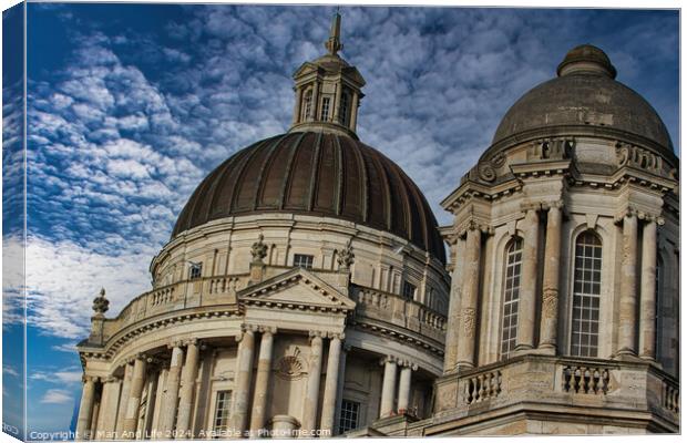 Dramatic view of historic domed buildings against a cloudy blue sky in Liverpool, UK. Canvas Print by Man And Life