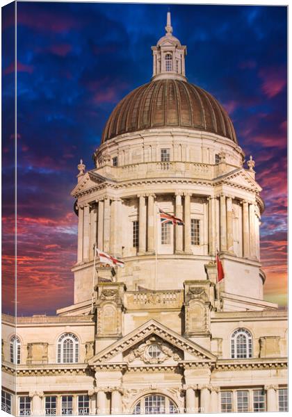 Historic building with a dome against a dramatic sunset sky in Liverpool, UK. Canvas Print by Man And Life