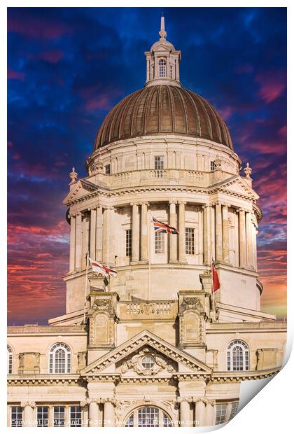 Historic building with a dome against a dramatic sunset sky in Liverpool, UK. Print by Man And Life