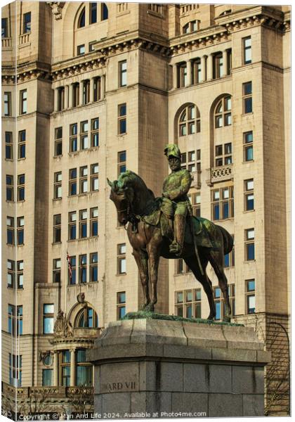 Equestrian statue in front of a historic building with intricate architecture in Liverpool, UK. Canvas Print by Man And Life