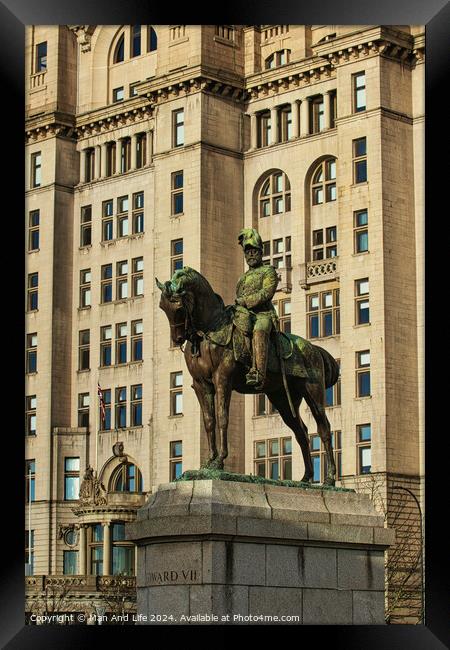 Equestrian statue in front of a historic building with intricate architecture in Liverpool, UK. Framed Print by Man And Life