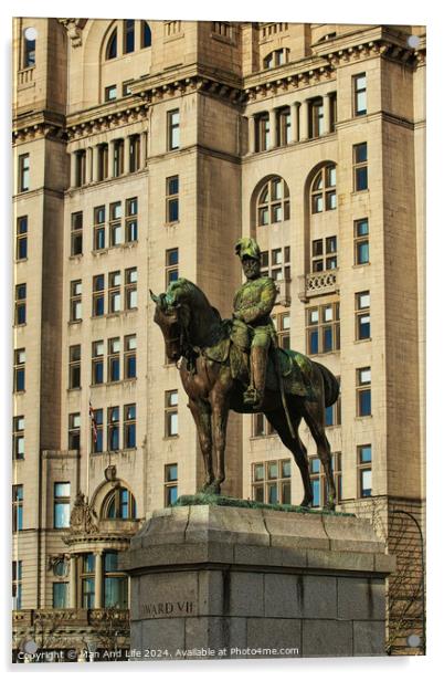 Equestrian statue in front of a historic building with intricate architecture in Liverpool, UK. Acrylic by Man And Life