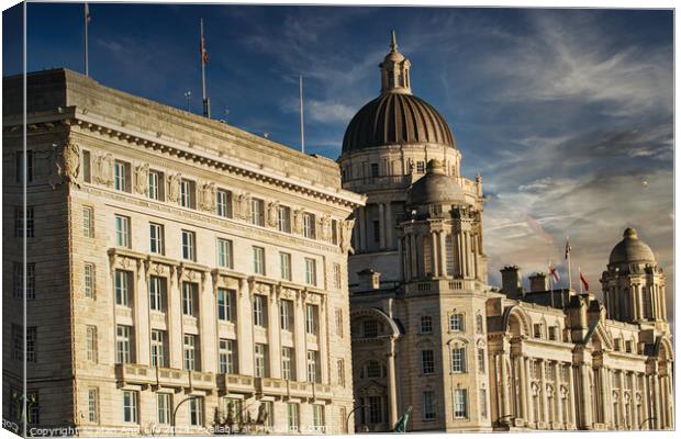 Historic architecture with a dome under a blue sky with clouds in Liverpool, UK. Canvas Print by Man And Life