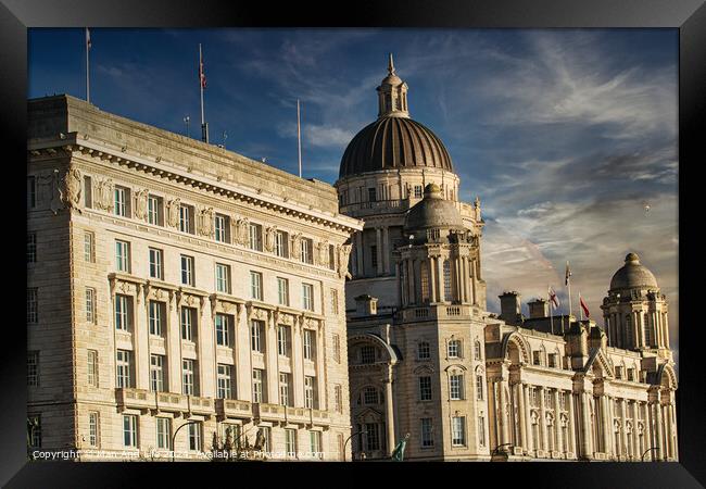 Historic architecture with a dome under a blue sky with clouds in Liverpool, UK. Framed Print by Man And Life