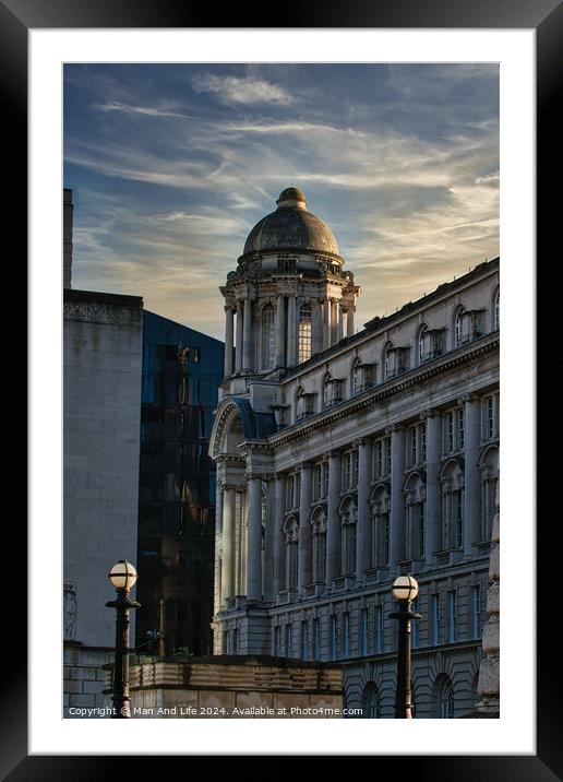 Historic building with dome at dusk, cityscape with warm lighting and clear sky in Liverpool, UK. Framed Mounted Print by Man And Life