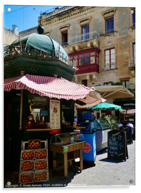 Valletta Street Kiosque Acrylic by Sheila Ramsey
