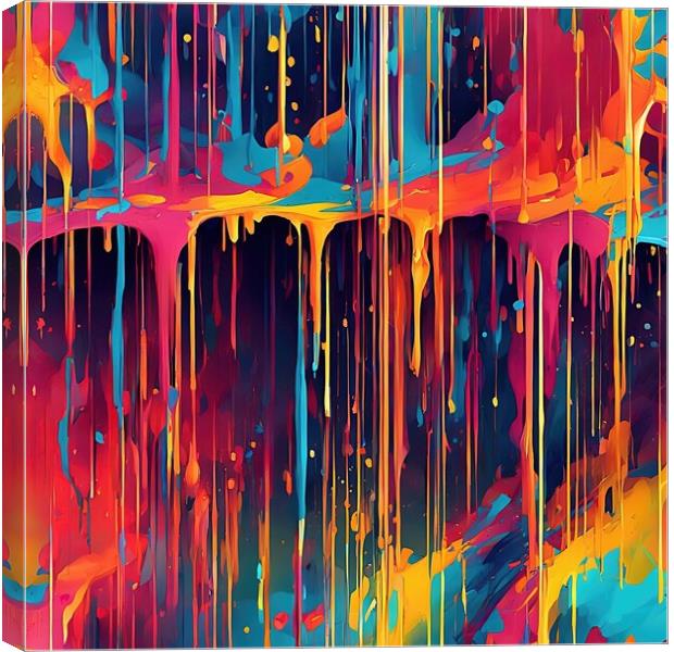 A Rainbow Waterfall of Colourful Paint Canvas Print by Anne Macdonald