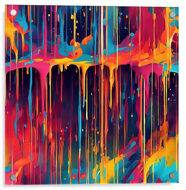 A Rainbow Waterfall of Colourful Paint Acrylic by Anne Macdonald