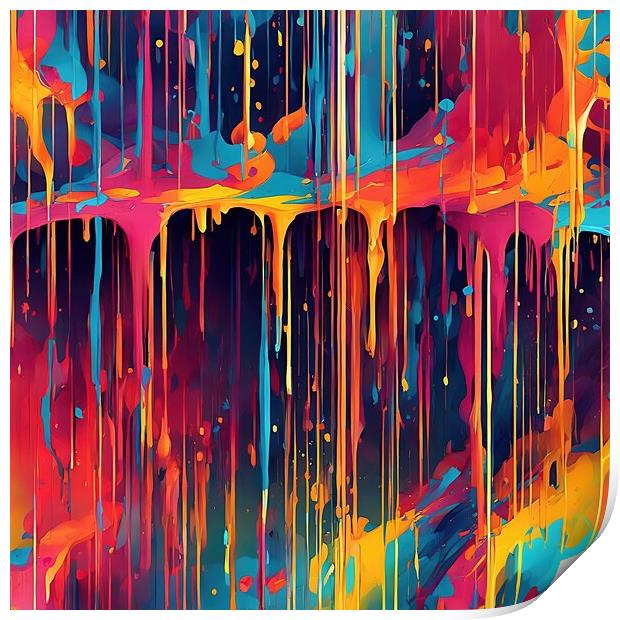 A Rainbow Waterfall of Colourful Paint Print by Anne Macdonald