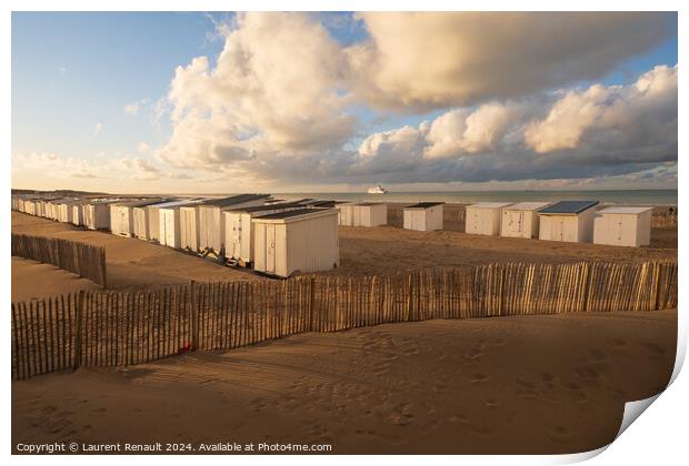 Beach in Calais harbor. Photographed in France Print by Laurent Renault