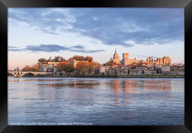 Avignon city and his famous bridge on the Rhone River. Photograp Framed Print by Laurent Renault