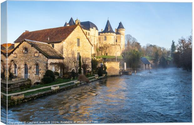 Castle and water mill in Verteuil-sur-Charente, France Canvas Print by Laurent Renault
