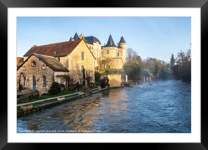 Castle and water mill in Verteuil-sur-Charente, France Framed Mounted Print by Laurent Renault