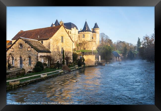 Castle and water mill in Verteuil-sur-Charente, France Framed Print by Laurent Renault