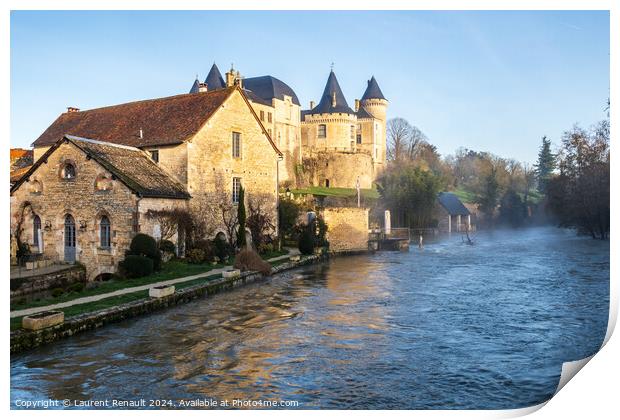 Castle and water mill in Verteuil-sur-Charente, France Print by Laurent Renault