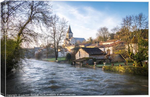Charente River in flood in Verteuil-sur-Charente, France Canvas Print by Laurent Renault