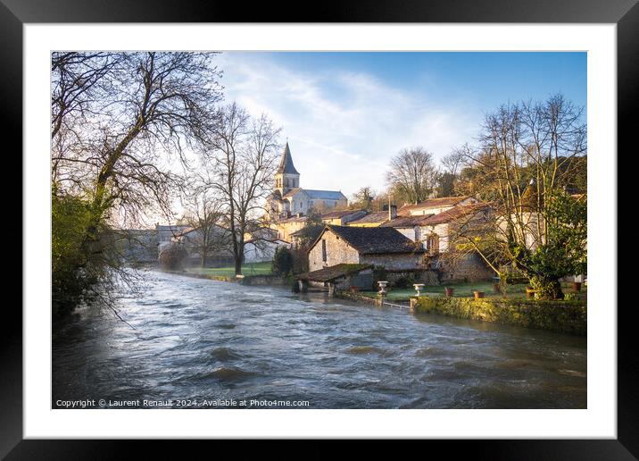 Charente River in flood in Verteuil-sur-Charente, France Framed Mounted Print by Laurent Renault