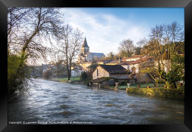 Charente River in flood in Verteuil-sur-Charente, France Framed Print by Laurent Renault