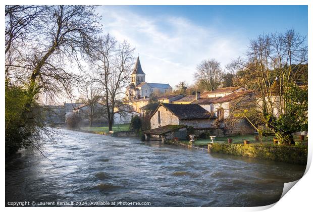 Charente River in flood in Verteuil-sur-Charente, France Print by Laurent Renault