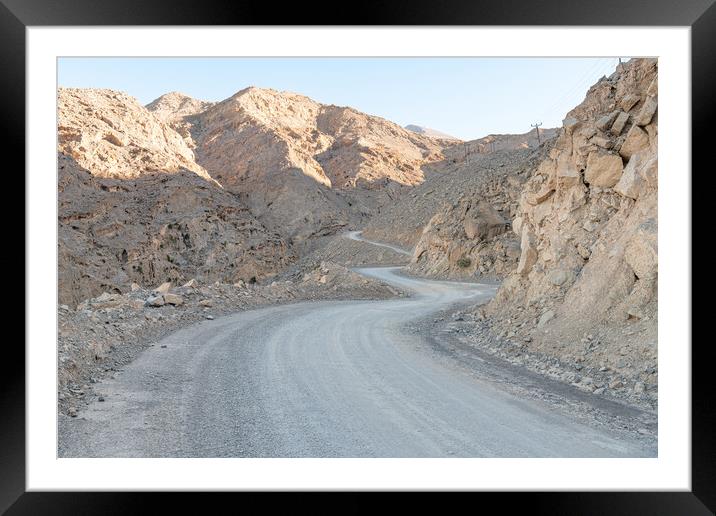Winding Dirt Road in the Harim Desert Mountains, Musandam, Oman Framed Mounted Print by Dave Collins