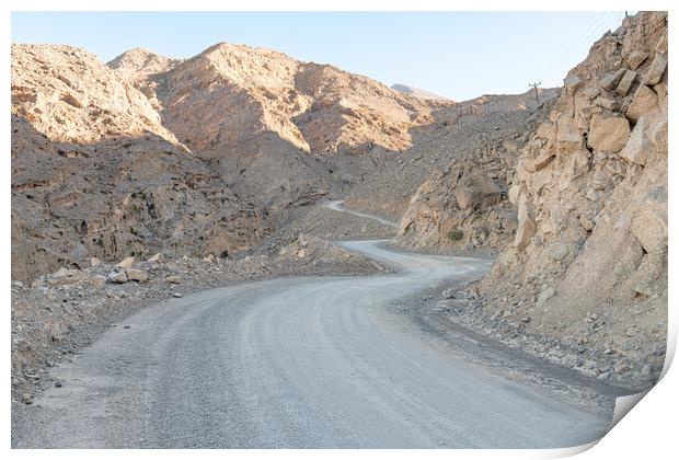 Winding Dirt Road in the Harim Desert Mountains, Musandam, Oman Print by Dave Collins