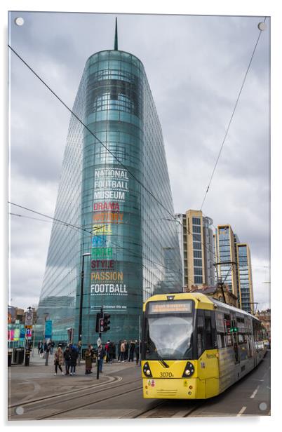Tram passes the National Football Museum Acrylic by Jason Wells