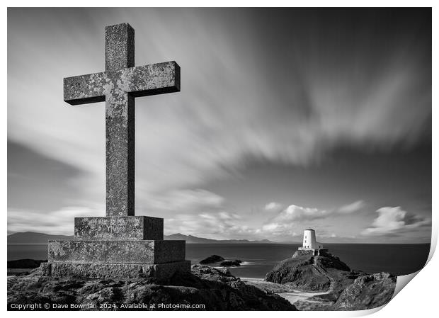 Cross at Twr Mawr Lighthouse Print by Dave Bowman